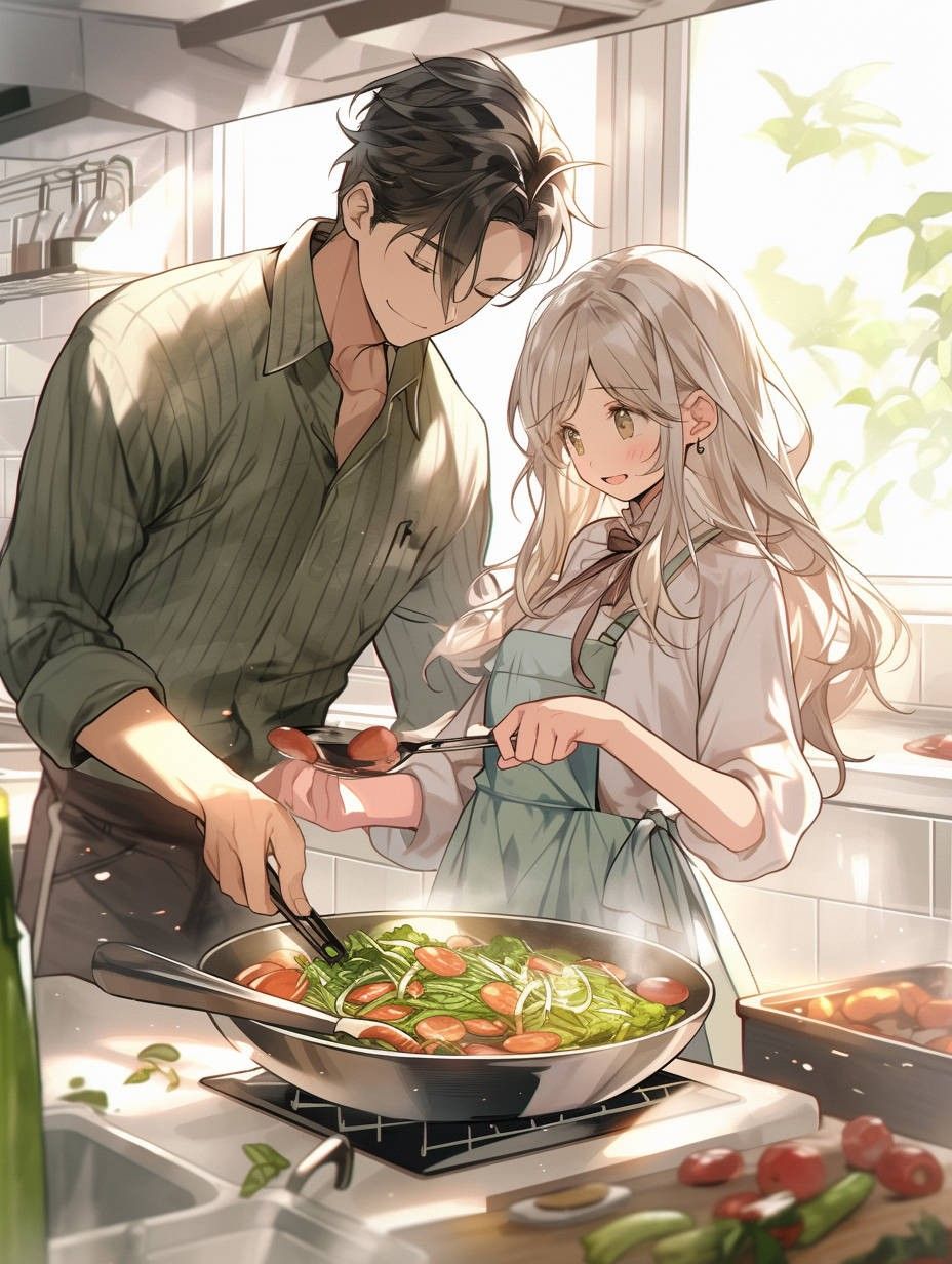 Ảnh anime cặp đôi yêu nhau cùng nấu ăn