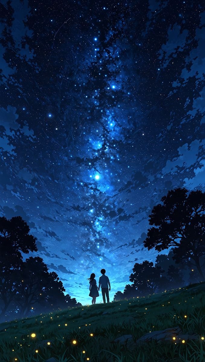 Ảnh anime cặp đôi yêu nhau dưới đêm sao