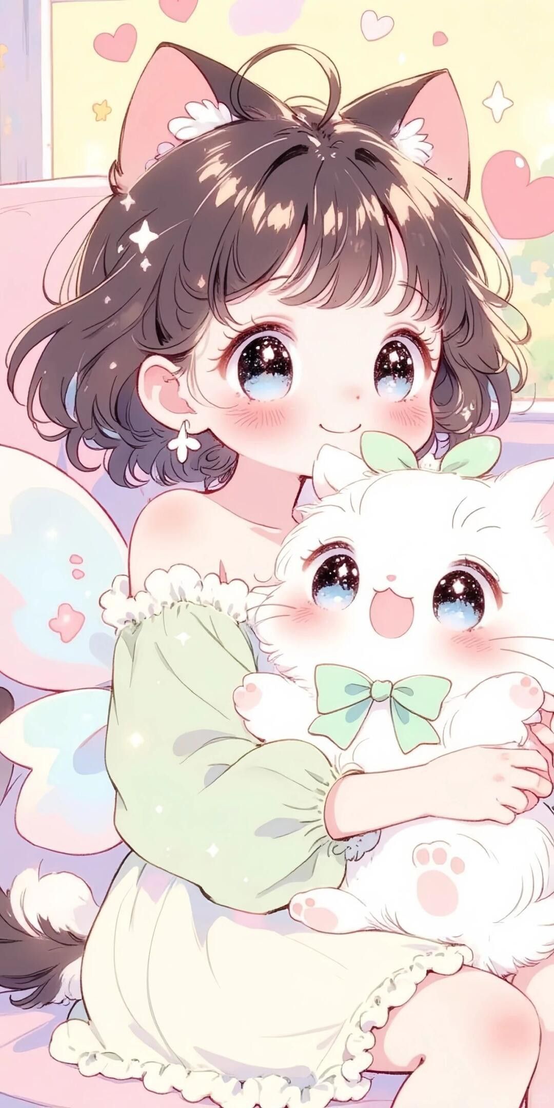 999+ Ảnh Anime cute, dễ thương, ngọt ngào nhất cho điện thoại, PC 13 Ảnh anime cute girl chibi và mèo trắng