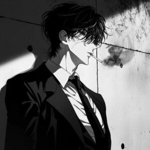 Ảnh anime manga trắng đen góc nghiêng thần thánh