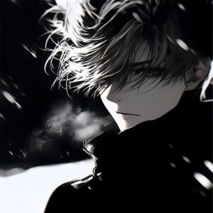 Ảnh anime manga trắng đen suy tư