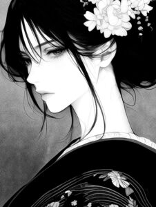 Ảnh manga trắng đen nữ chính xinh đẹp