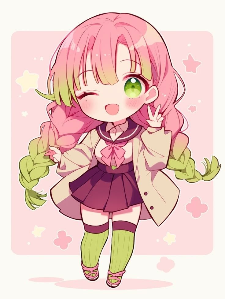 222+ Hình ảnh Mitsuri Kanroji cực xinh, ngọt ngào cho fan anime 15 Ảnh mitsuri chibi đơn giản phong cách sticker