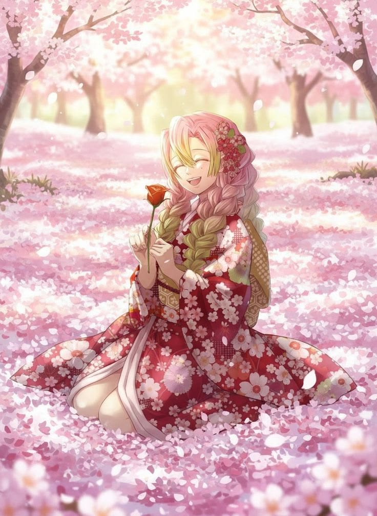 222+ Hình ảnh Mitsuri Kanroji cực xinh, ngọt ngào cho fan anime 20 Ảnh mitsuri dưới cơn mưa hoa anh đào bay