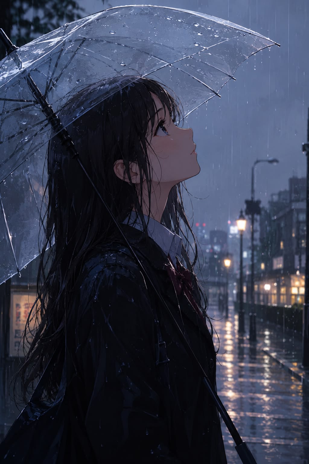 Ảnh sad girl anime cầm ô dưới cơn mưa chiều