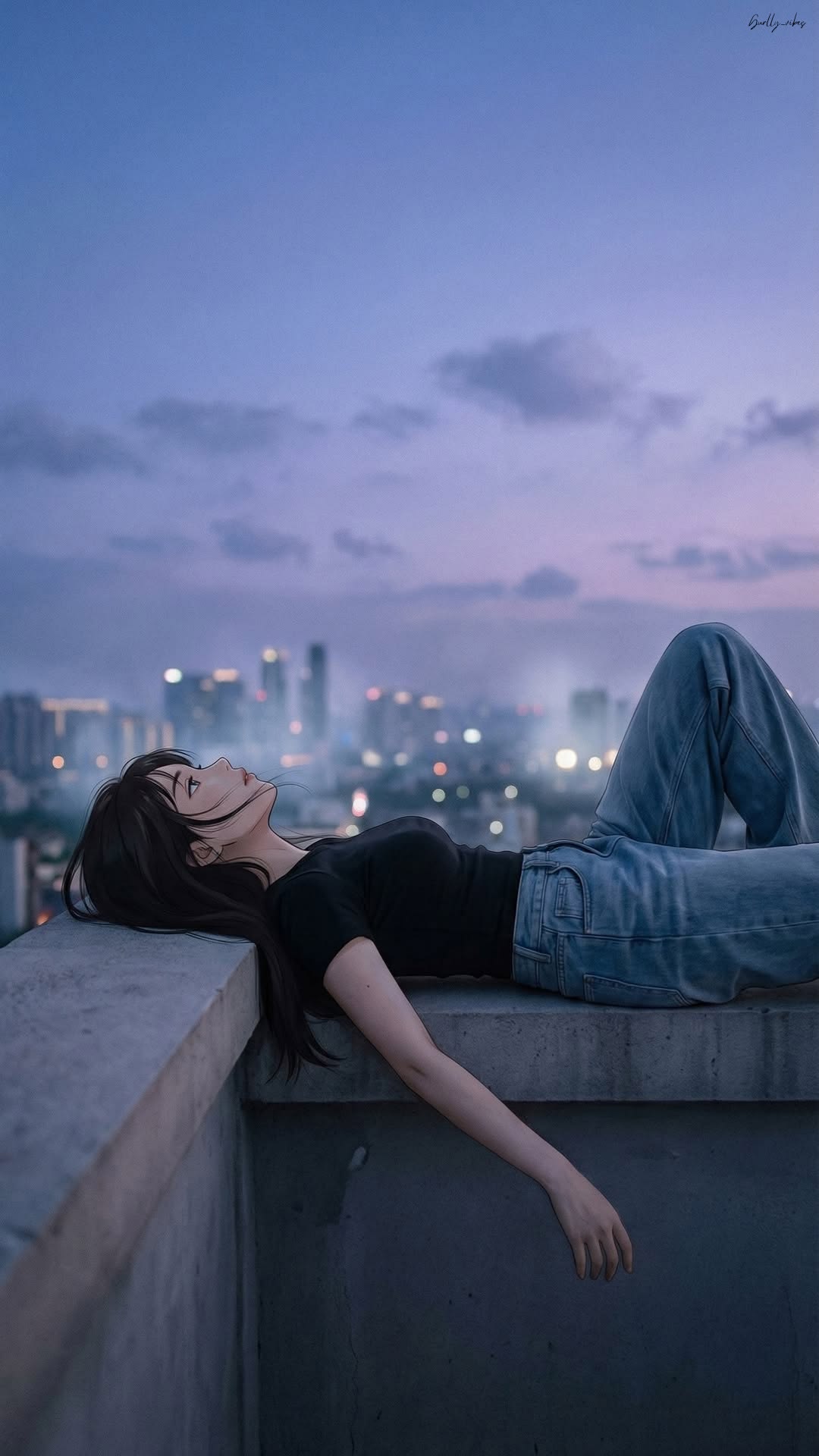 Ảnh sad girl anime ngắm hoàng hôn trên sân thượng