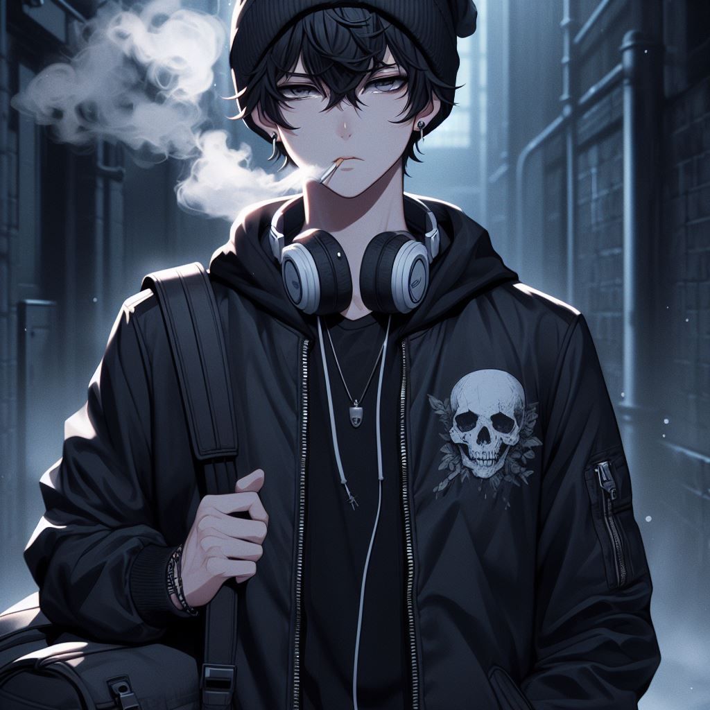 Anime bad boy đeo tai nghe cool ngầu