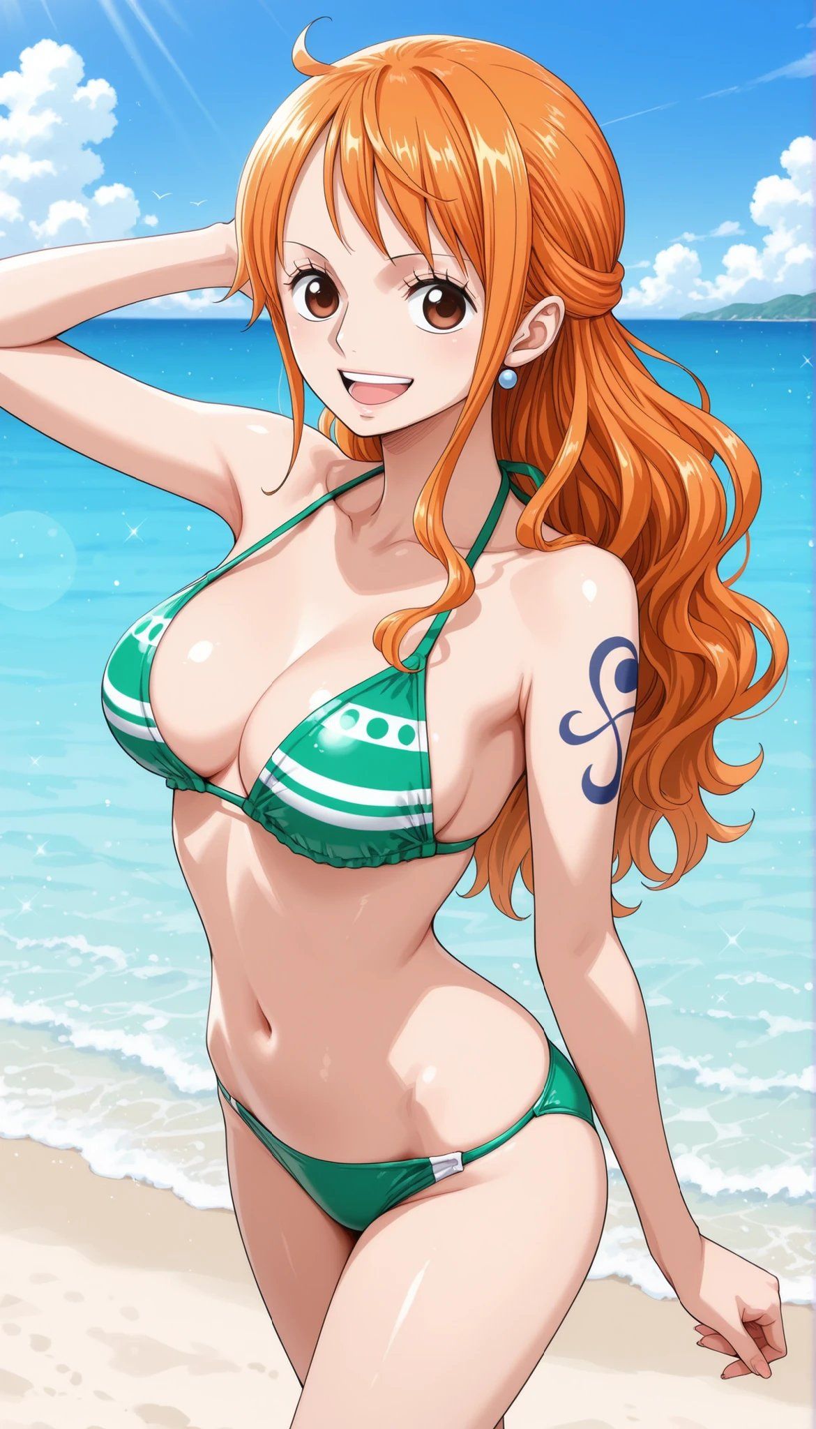 Anime big boobs bikini biển mùa hè tươi sáng