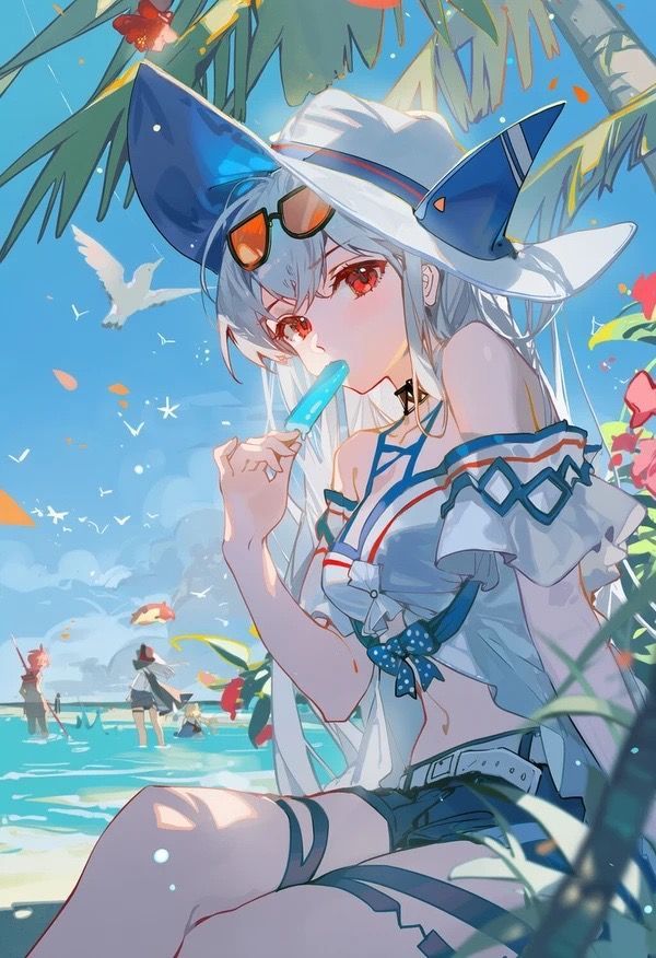 Anime big boobs thưởng thức kem mát lạnh bờ biển