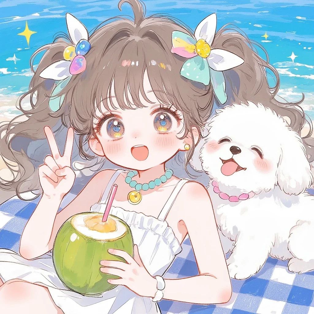 Anime chibi nữ ở bãi biển