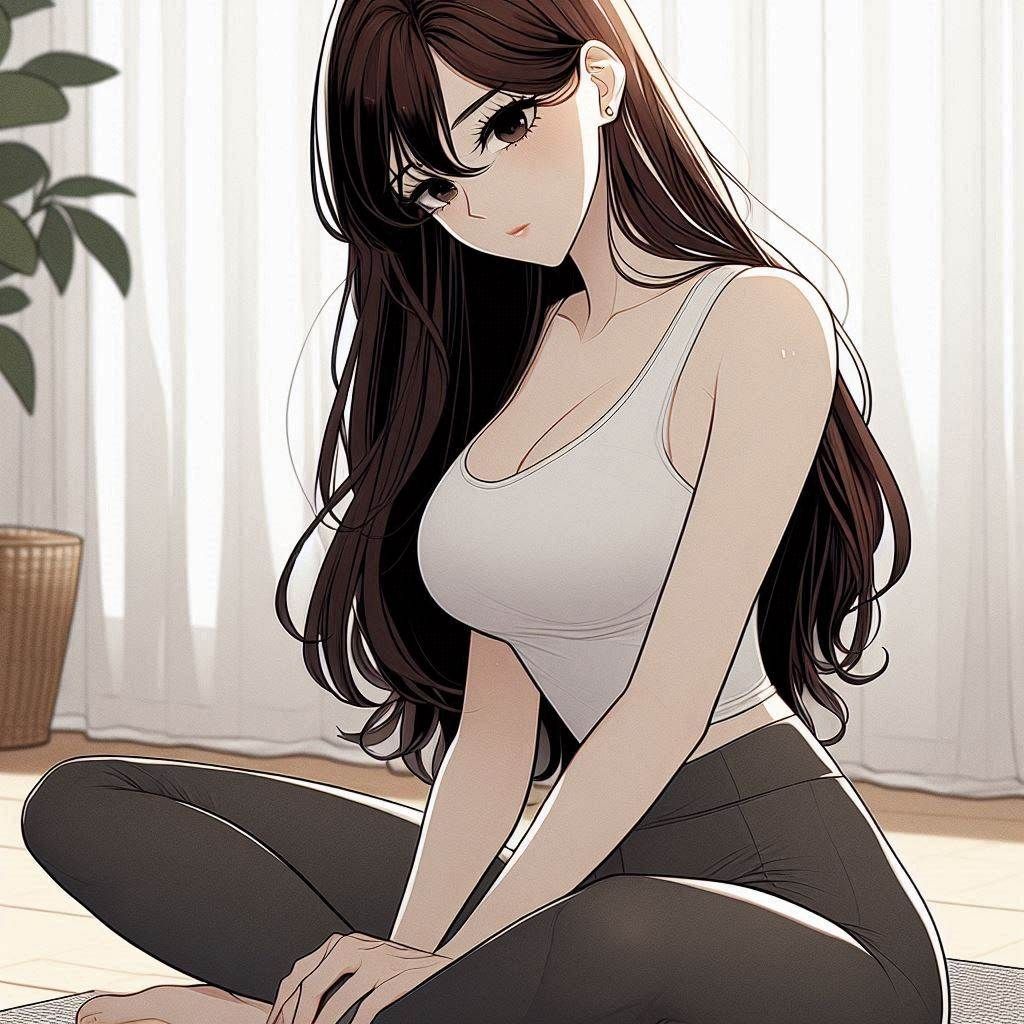 Anime girl big boobs tập yoga buổi sáng sớm