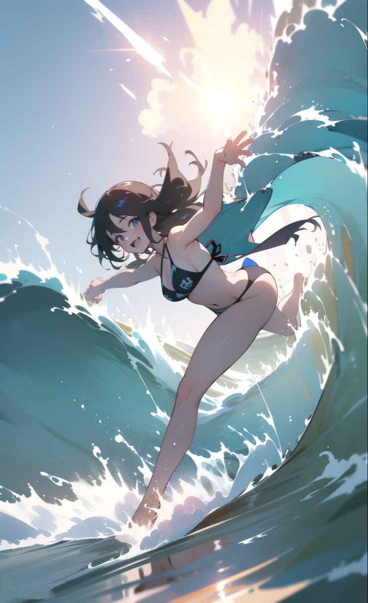 88+ Ảnh anime bikini đẹp, rạng rỡ & năng động mùa hè 5 Anime girl bikini chạy đón sóng biển