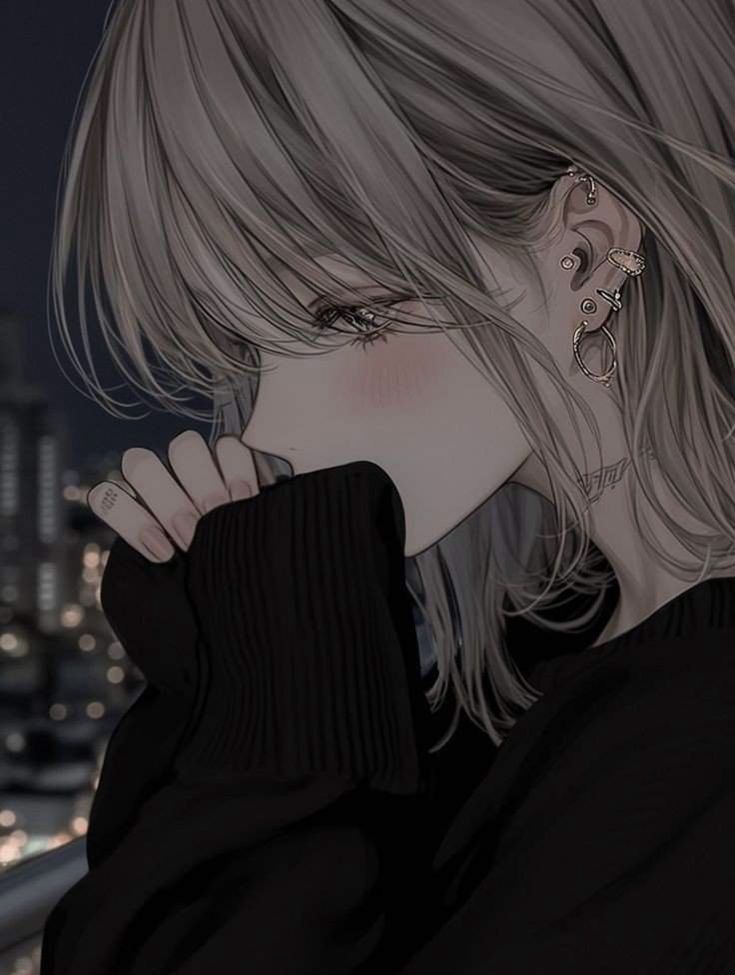 Anime girl sad đen trắng che mặt lặng lẽ
