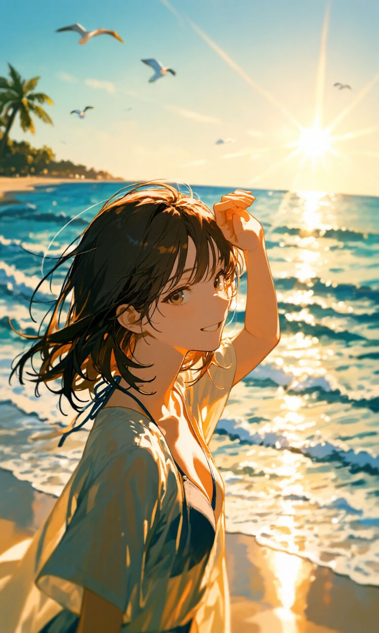 55+ Ảnh anime sexy, gái anime quyến rũ & cuốn hút nhất 8 Anime girl sexy ngắm hoàng hôn resort