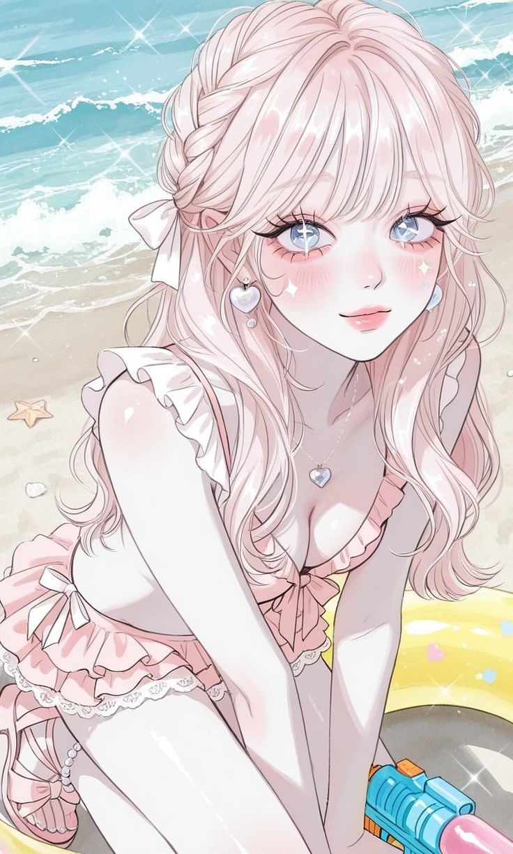 88+ Ảnh anime bikini đẹp, rạng rỡ & năng động mùa hè 7 Anime mặc bikini tone hồng pastel