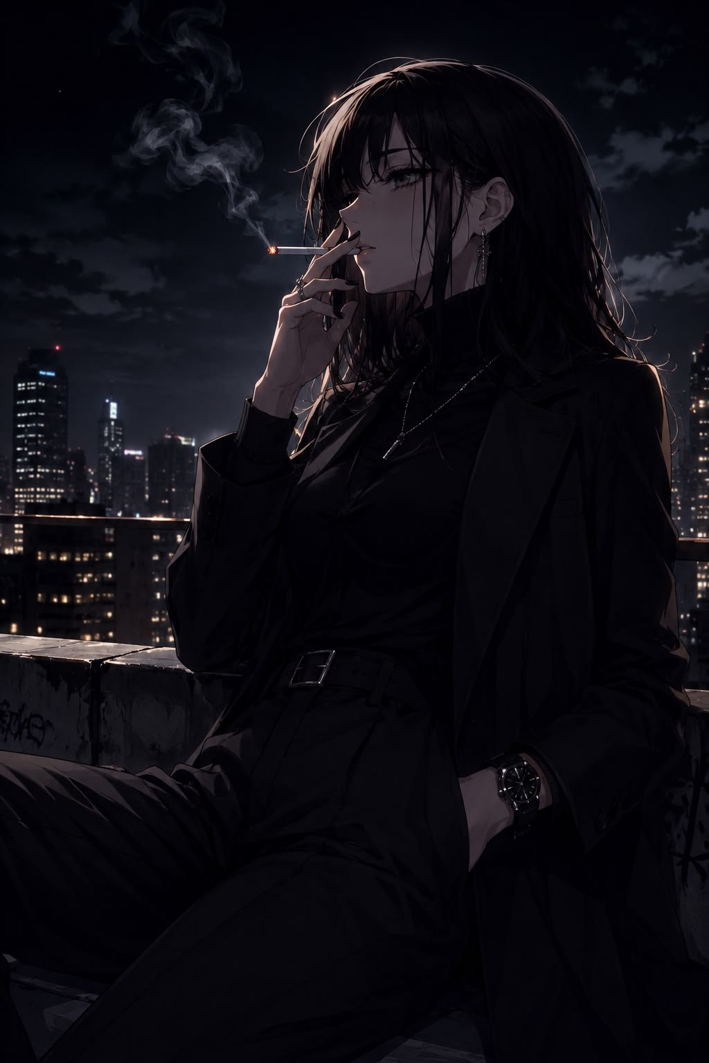 155+ Hình ảnh anime bad girl, cá tính & cool ngầu nhất 12 Bad girl anime ngắm thành phố trên sân thượng đêm
