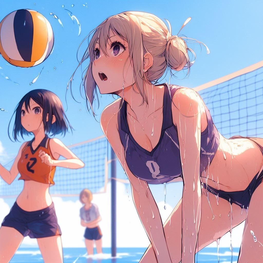 Big boobs anime chơi bóng chuyền bãi biển