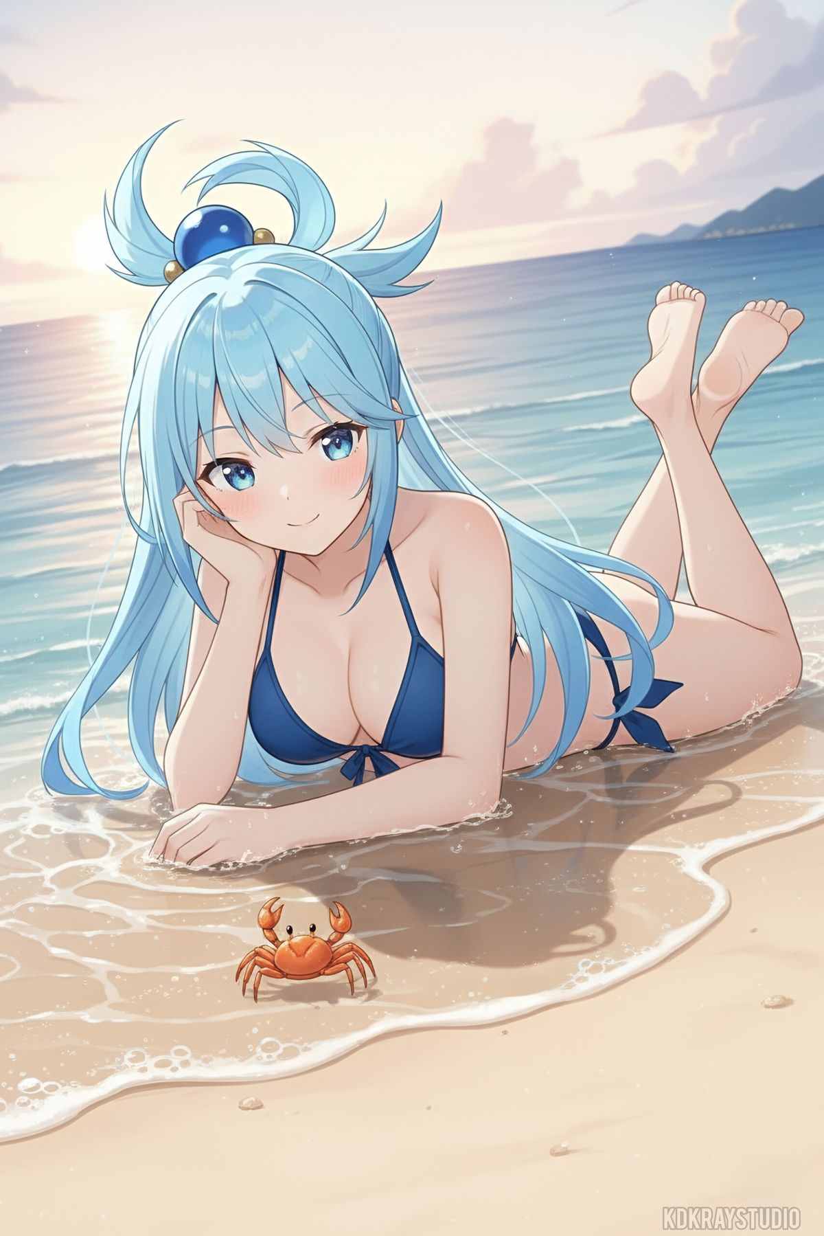 Big boobs anime góc nghiêng trên bãi cát ngợp nắng