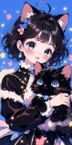Hình ảnh anime cute chibi công chúa và mèo nhỏ