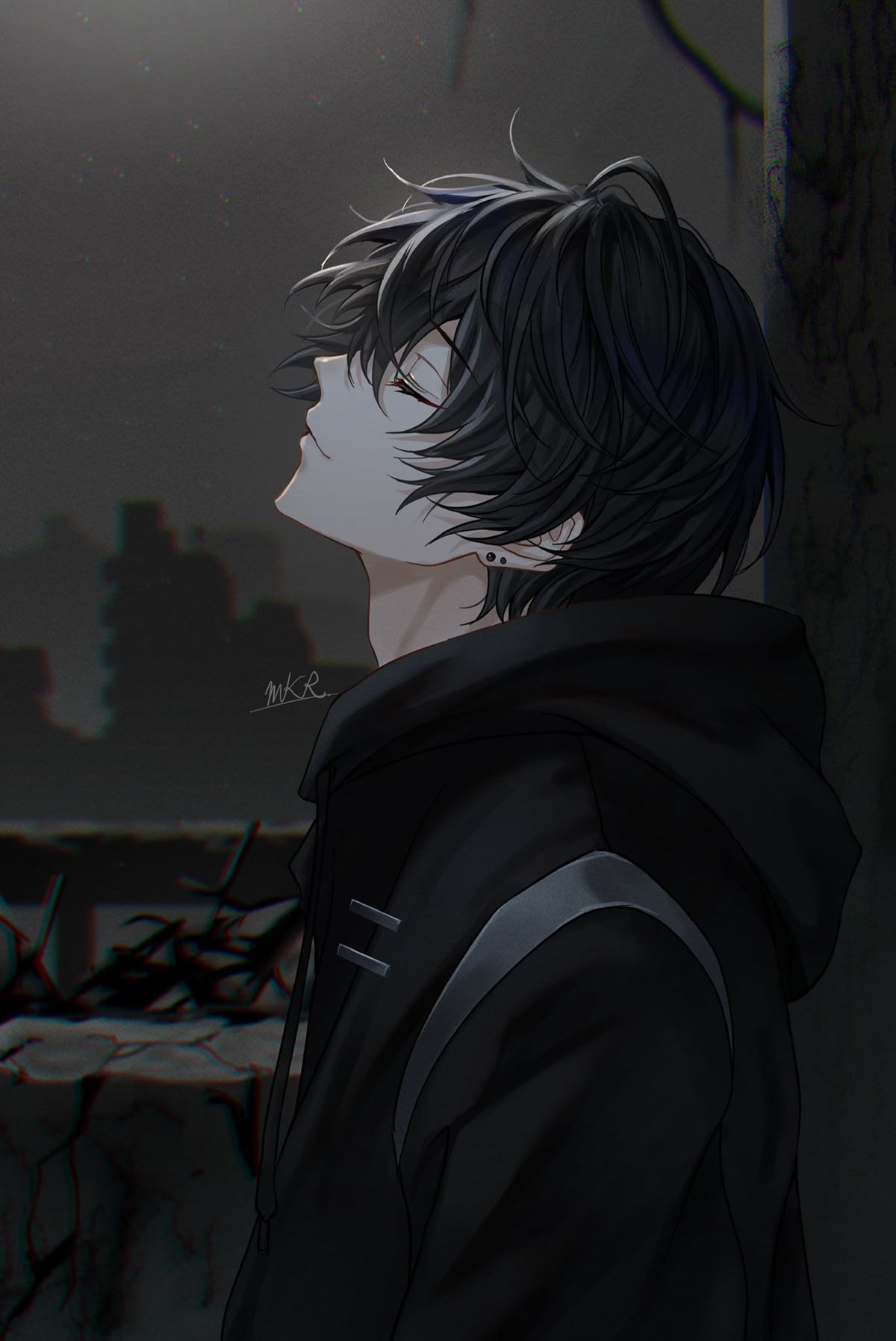 Hình ảnh anime ngầu tựa lưng vào tường