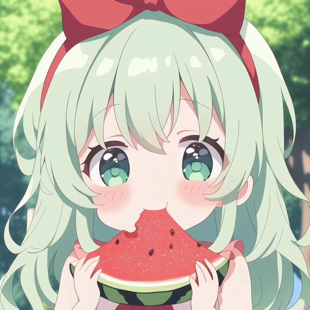 Hình ảnh anime nữ cute chibi ăn dưa hấu