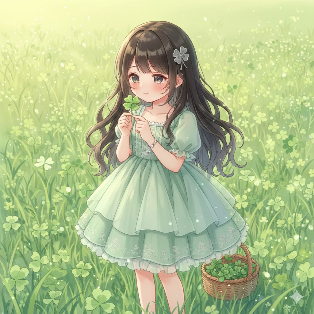 Hình ảnh anime nữ cute chibi cỏ 4 lá