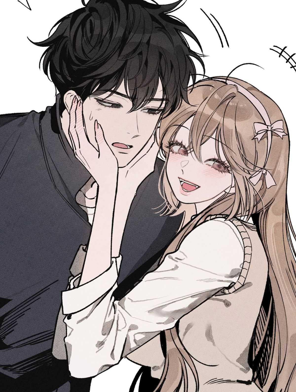 Hình ảnh cặp đôi anime đùa giỡn tinh nghịch