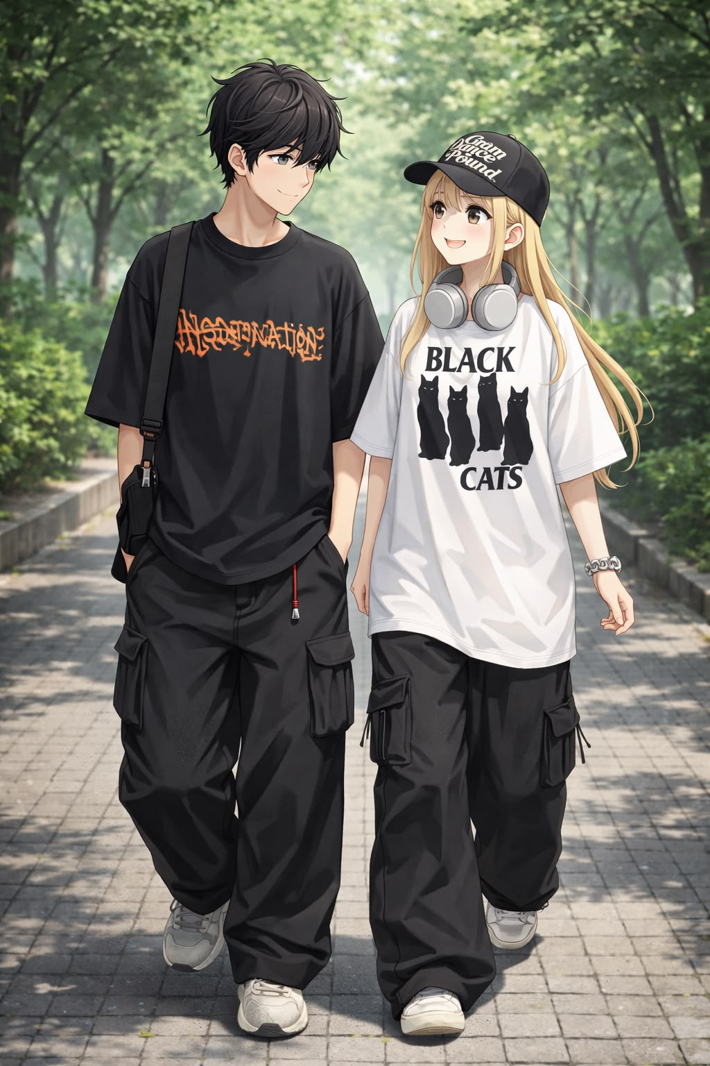 Hình ảnh cặp đôi anime phong cách streetwear