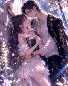 Hình ảnh cặp đôi anime trao ánh mắt thâm tình
