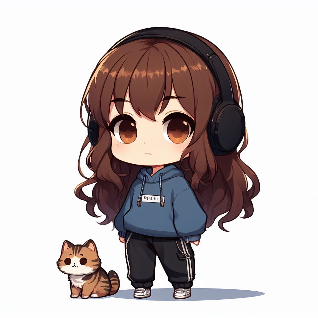 Hình ảnh chibi nữ cute đơn giản mặc áo hoodie