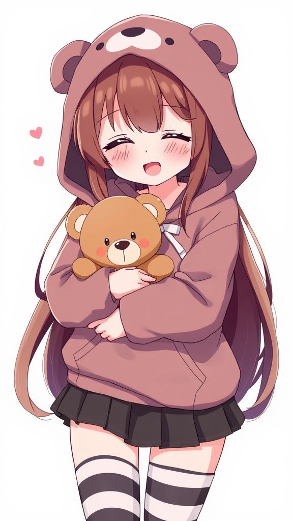 Hình ảnh chibi nữ cute ôm gấu bông dễ thương