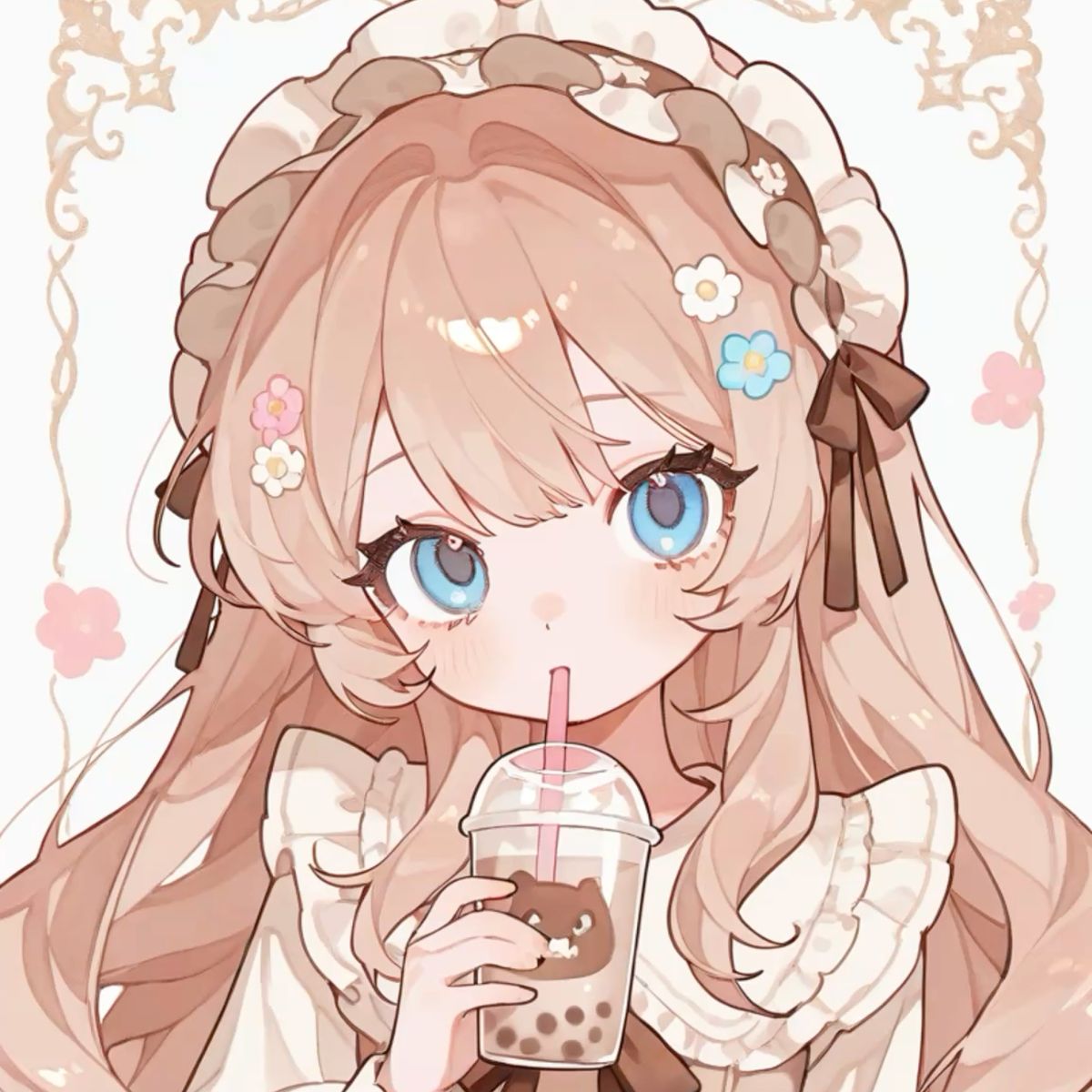 999+ Hình ảnh anime đẹp, cute và sắc nét nhất thế giới 2D 2 Hình ảnh cute anime uống trà sữa