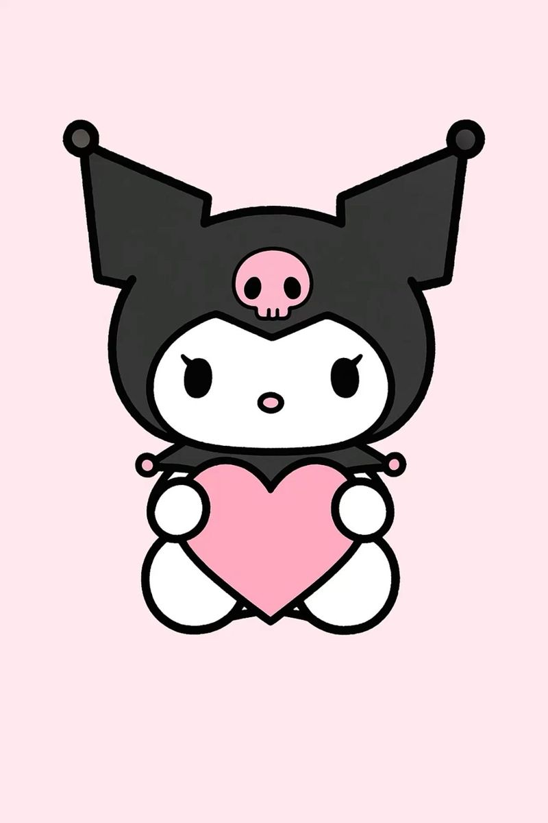 100+ Hình nền kuromi cute, độc đáo cho điện thoại và máy tính 2 Hình nền kuromi cute ôm trái tim hồng