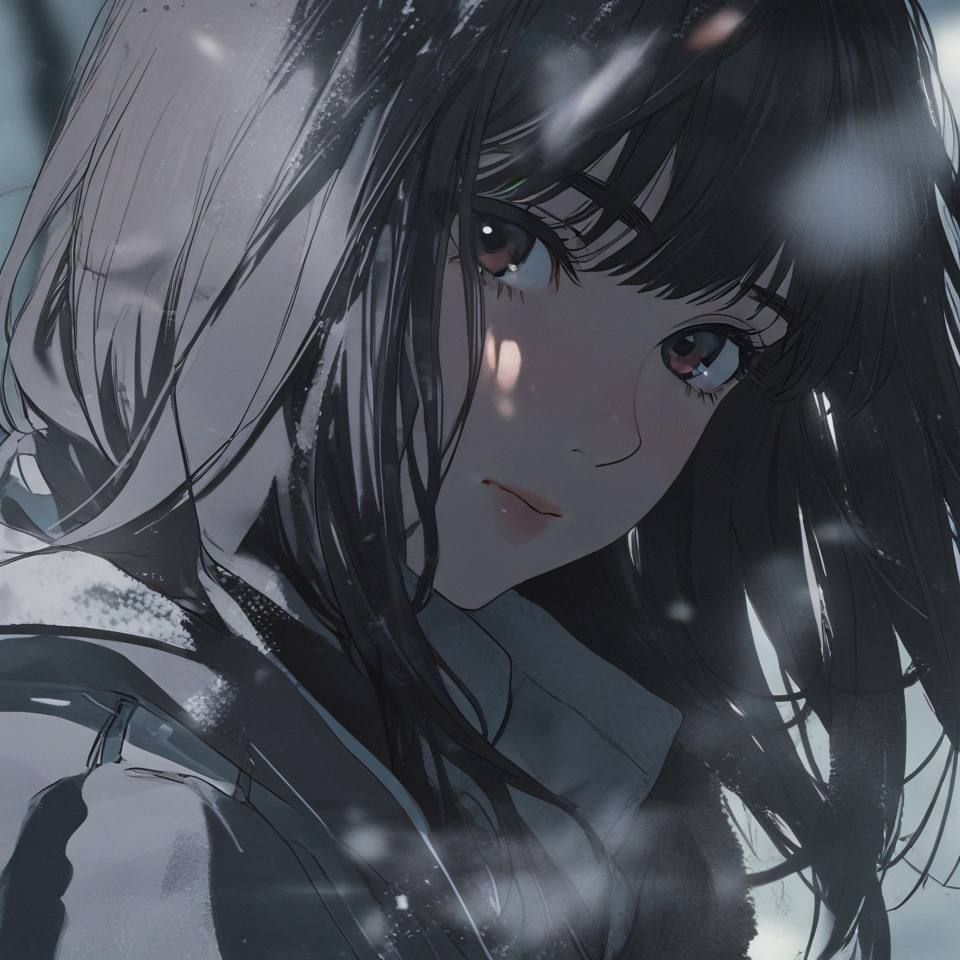 Hình sad girl anime đen trắng góc cận mặt hút hồn