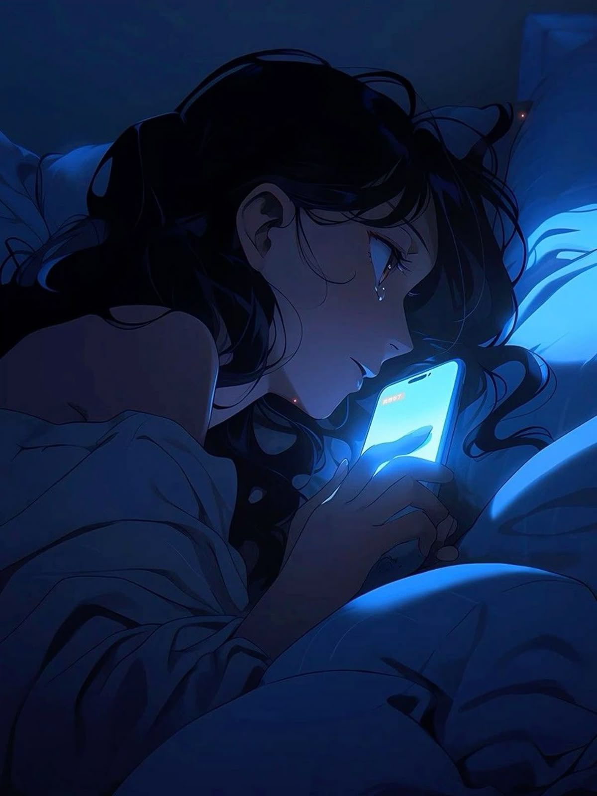 Hình sad girl anime khóc trên giường